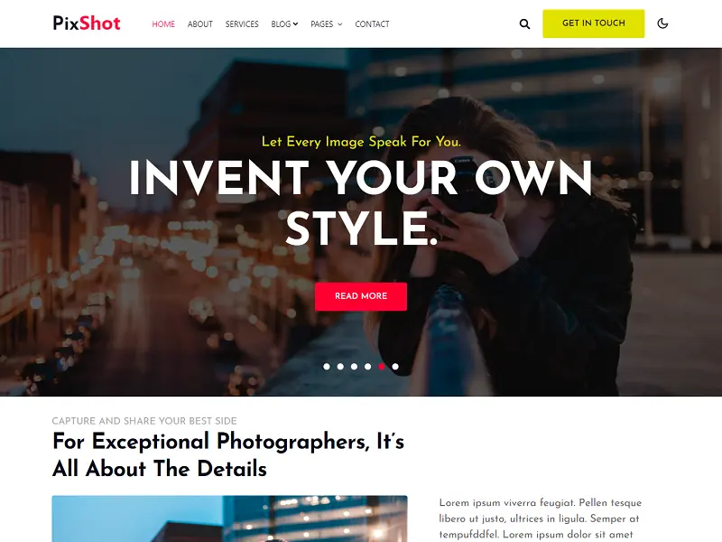 PixShot: Free Photography HTML Website Templates